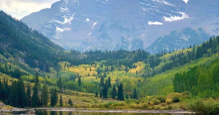 Fall colors in front of Maroon Bells in Aspen CO