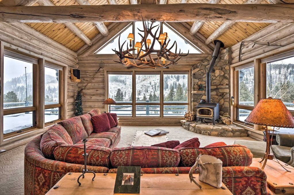 living area with windows looking to mountains Rental Cabins in Breckenridge
