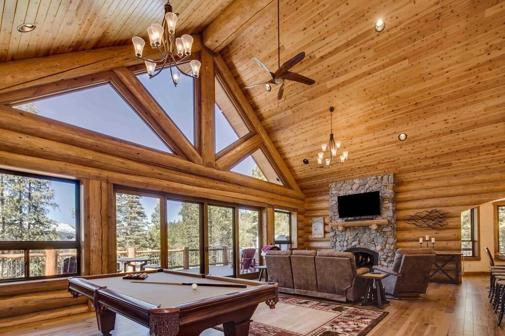 large indoor living area with billiards table Rental Cabins in Breckenridge