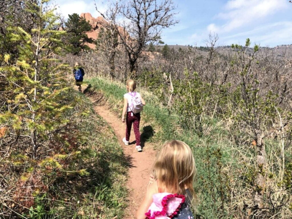 kids hiking on South Rim Trail in Roxborough State Park