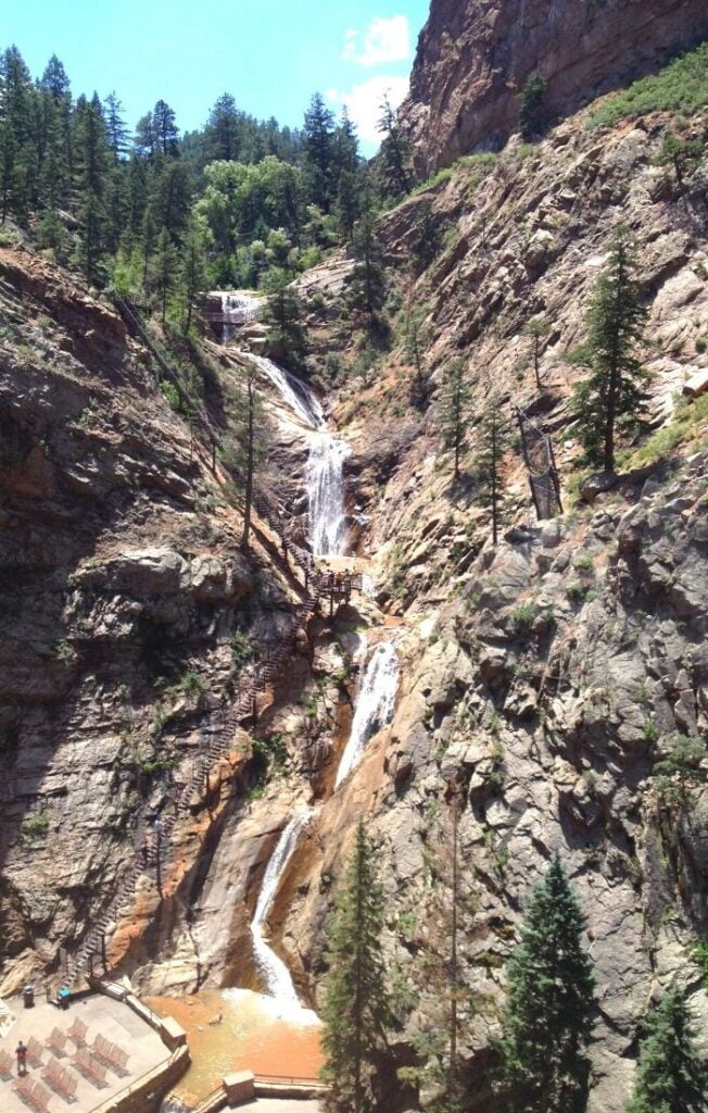 waterfall coming down rocks in Colorado Springs