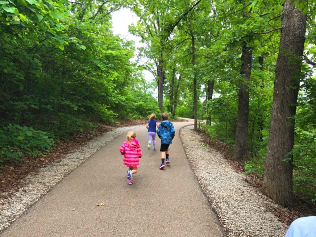 kids running on the trail at Table Rock Lake