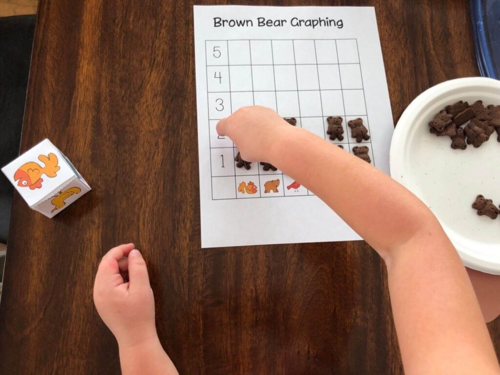 Brown bear brown bear preschool theme math, graphing with teddy bear crackers