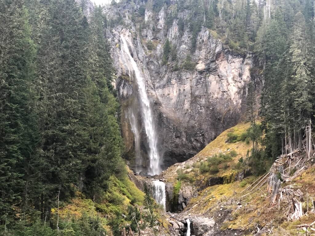 Comet falls, a tall beautiful waterfall in Mt Rainier national park