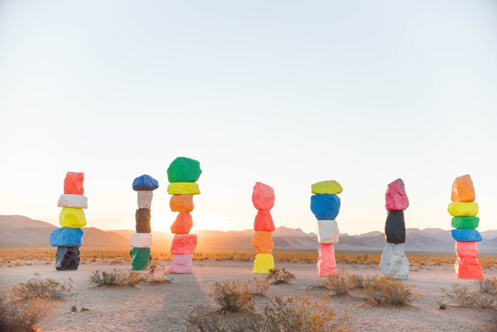 Things to do in Las Vegas with kids 7 magic mountains, brightly colorful rock stacks