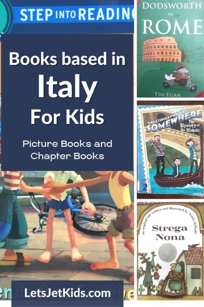 Books about Italy for kids collage of books on the pin
