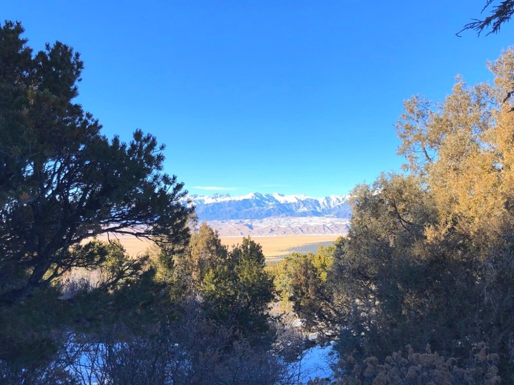 view of sand dunes from Zapata falls in winter