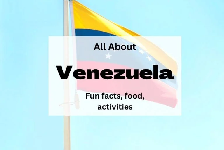 all about Venezuela text with Venezuela flag in background
