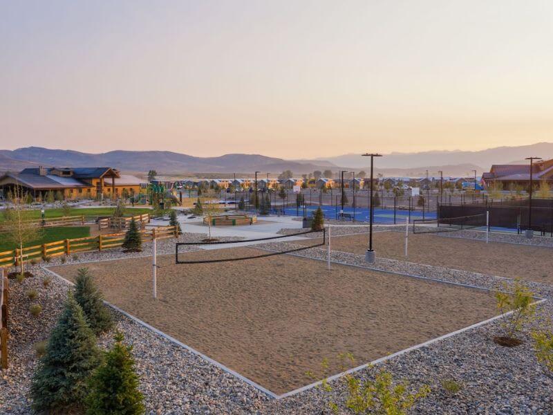 taken at dusk, overview of volleyball court and basket ball and tennis courts in background