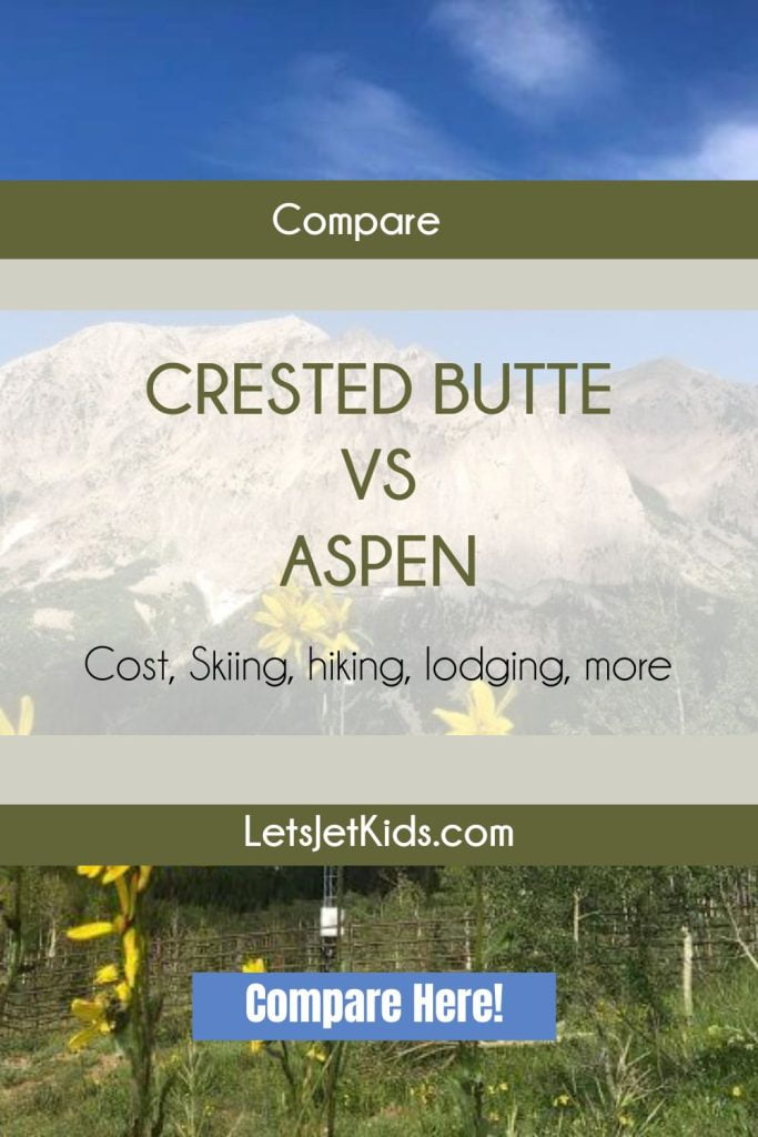 pin image of yellow flowers and grass in background, text in front Creste Butte vs Aspen