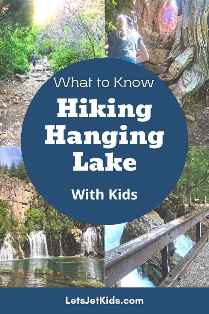 pin image with collage of images and text hiking hanging lake with kids