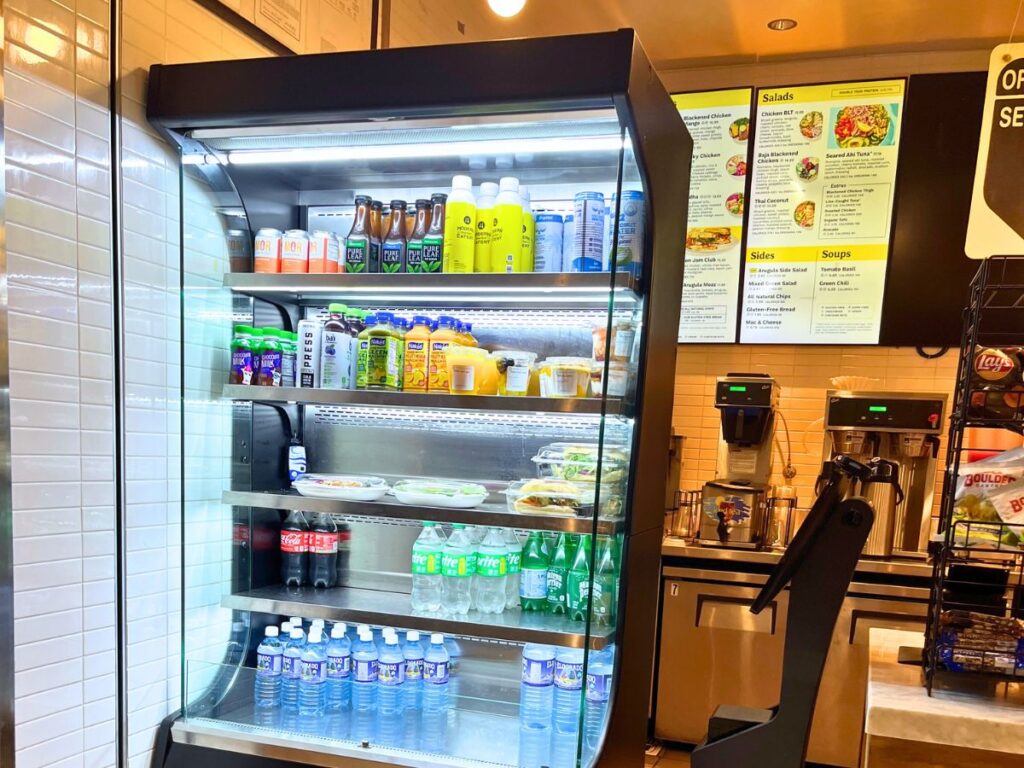 Modern Market in the Denver airport. A quick grab-n-go refrigerated station, plus menu boards behind it