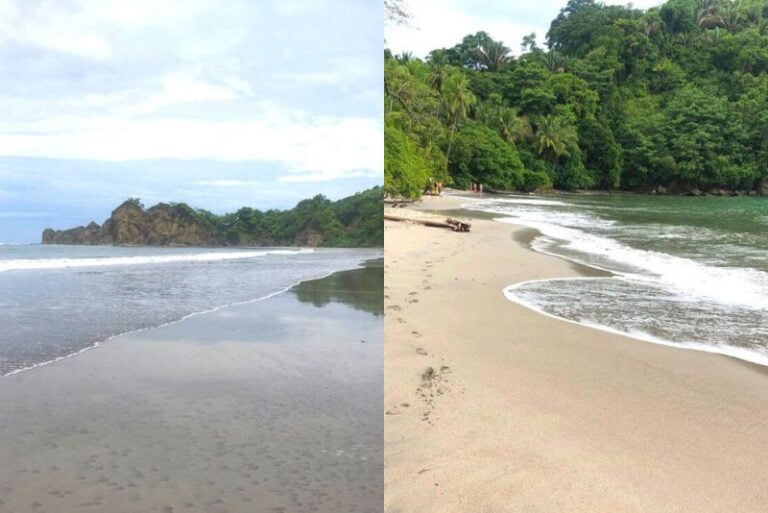 side by side picture of beach in samara and manuel antonio
