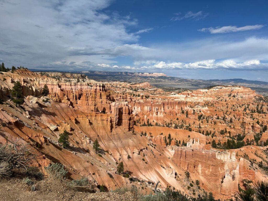 Bryce Canyon amphitheater in evening light. Red rock landscape of hoodoos and spires